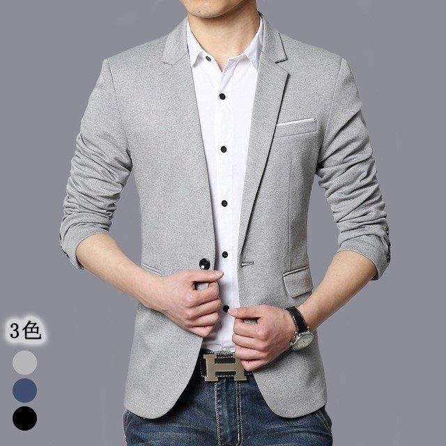 メンズ テーラードジャケット カジュアル 春 秋 ジャケット 無地 スーツジャケット グレー ブラック 細身 30代 40代 50代 Je8zfa2hif ファッション Www Velver Hu