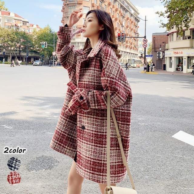 ラシャコート レディース 代 30代 赤 ブラック チェック柄 ロングコート ツイード お洒落 チェスターコート 冬 アウター コート Hzx Kitoya Huy 通販 Yahoo ショッピング