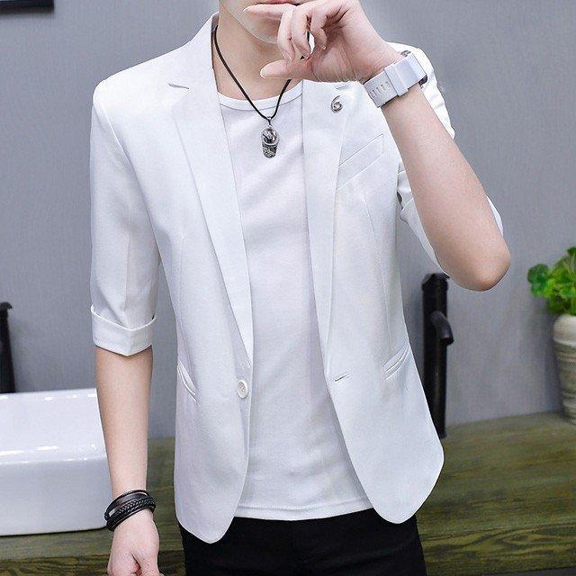 6周年記念イベントが 白 ホワイト テーラードジャケット メンズ 薄手 サマージャケット 黒 カジュアル 7分袖丈 サマーブレザー 大きいサイズ 春アウター Aynaelda Com