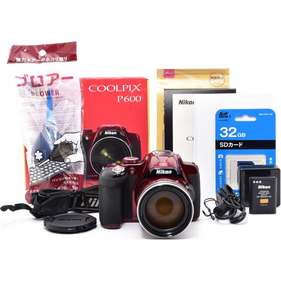 COOLPIX P ニコン コンデジ Nikon P600 レッド 中古 Wi-Fi搭載 新品SD