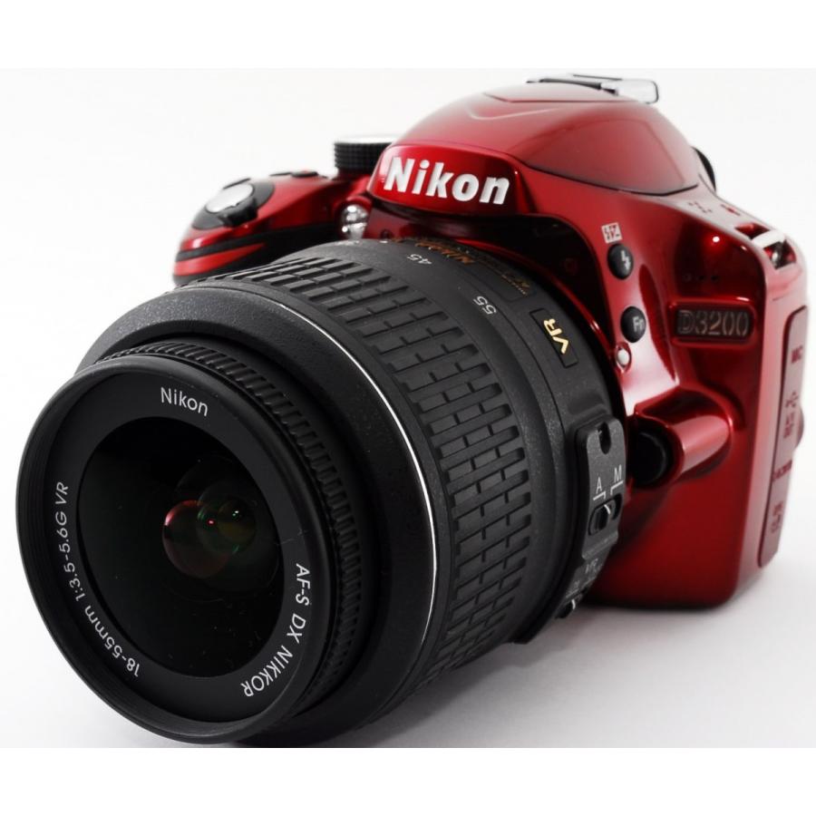 ニコン デジタル一眼 Nikon D3200 レッド レンズキット 中古 新品SD 