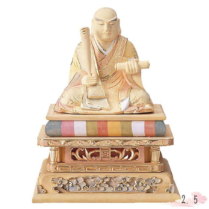 仏像 総柘植 日蓮 切金淡彩 2.5寸 仏具 仏教 本尊 仏壇 Butsuzo a Buddhist image a statue of Buddha