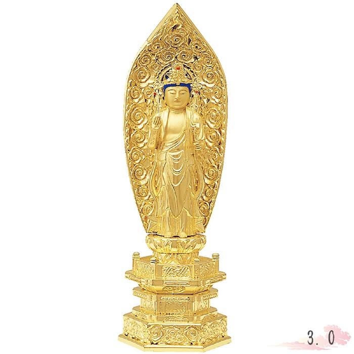 仏像 純金中七 聖観音 肌粉 3.0寸 仏具 仏教 本尊 仏壇 Butsuzo a Buddhist image a statue of Buddha