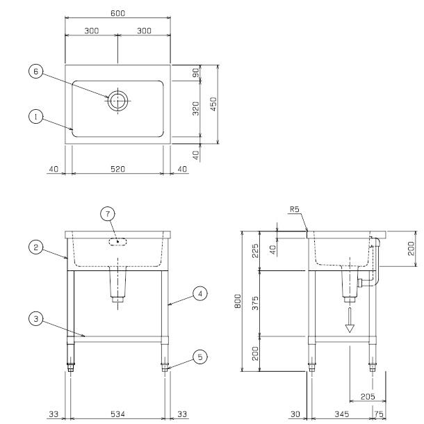 マルゼン(厨房機器) BS1-064N マルゼン 一槽シンク BGなし マルゼン(厨房機器) BS1-064N マルゼン 一槽シンク BGなし