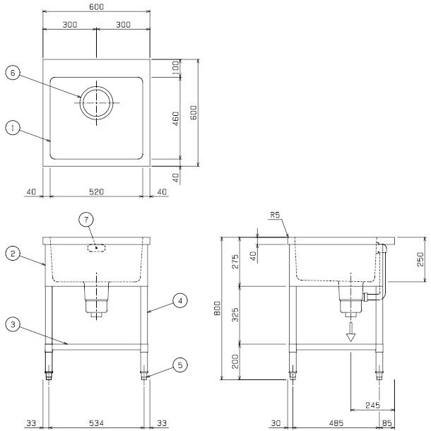 マルゼン(厨房機器) BS1-066N マルゼン 一槽シンク BGなし マルゼン(厨房機器) BS1-066N マルゼン 一槽シンク BGなし