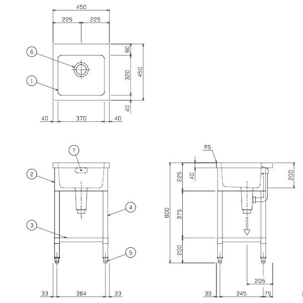マルゼン(厨房機器) BS1X-044N SUS304仕様 マルゼン 一槽 マルゼン(厨房機器) BS1X-044N SUS304仕様 マルゼン 一槽