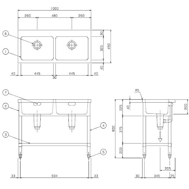 マルゼン(厨房機器) BS2-104N マルゼン 二槽シンク BG無 マルゼン(厨房機器) BS2-104N マルゼン 二槽シンク BG無