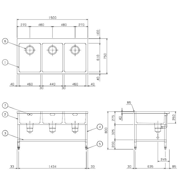 マルゼン(厨房機器) BS3X-157N SUS304仕様 マルゼン 三槽 マルゼン(厨房機器) BS3X-157N SUS304仕様 マルゼン 三槽