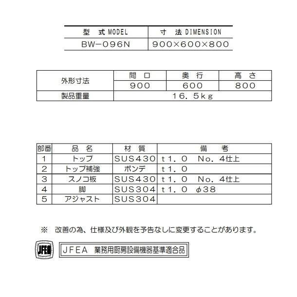 マルゼン（MARUZEN） 作業台 バックガードなし BW-096N : 業務用厨房