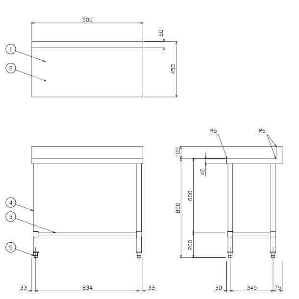 マルゼン（MARUZEN） BW-T094 作業台三方枠 BGあり : 業務用厨房機器