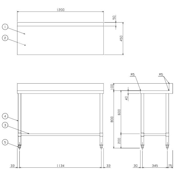 BW-T124　マルゼン　作業台三方枠　BGあり