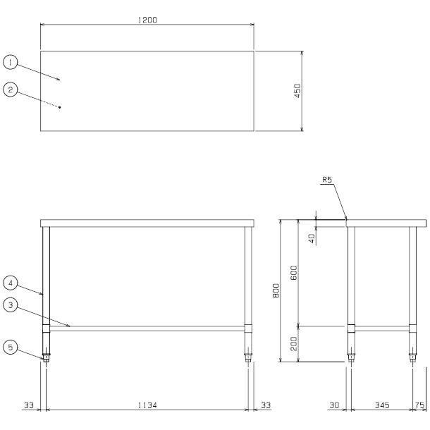 BW-T124N　マルゼン　作業台三方枠　BGなし