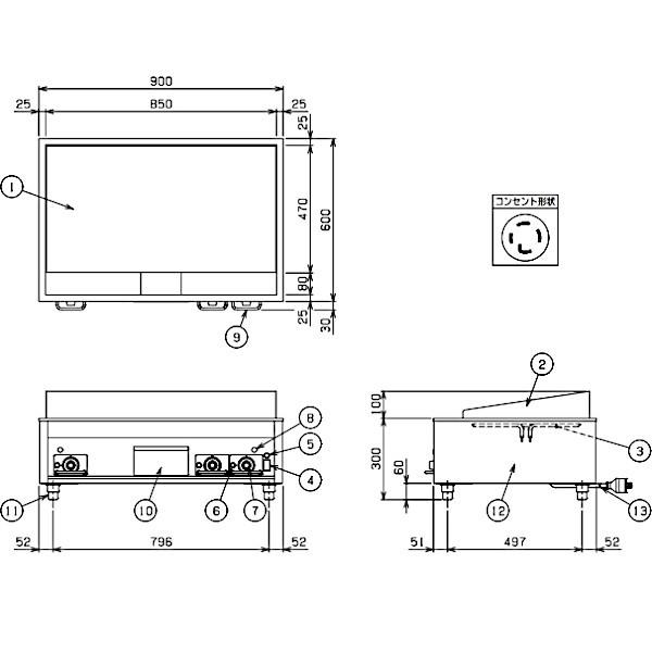 MEG-096　電気グリドル　マルゼン　サーモスタット付　クリーブランド　3Φ200V