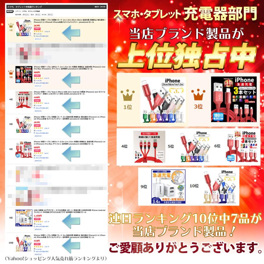 iPhone 充電ケーブル 充電器 コード 2m 2.5m 急速充電 断線防止 強化素材 iPhone14 13 12 se2 iPhone各種 モバイルバッテリー planetcord 180日保証 セール|i-concept|04