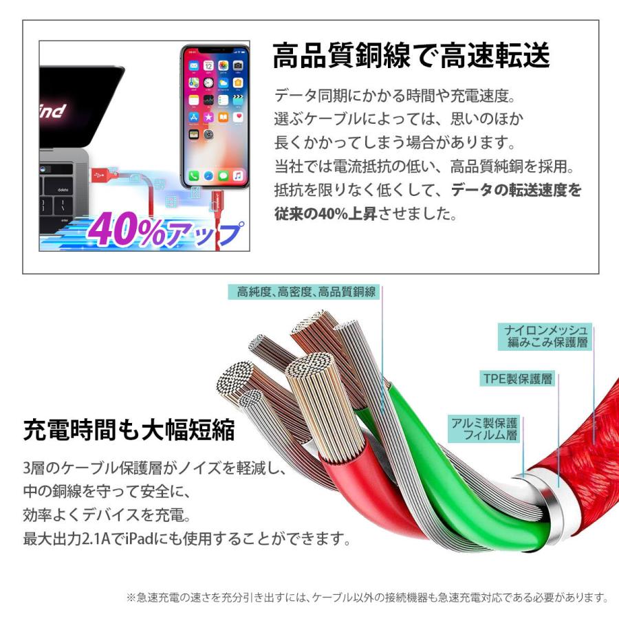 iPhone 充電ケーブル 充電器 コード 2m 2.5m 急速充電 断線防止 強化素材 iPhone14 13 12 se2 iPhone各種 モバイルバッテリー planetcord 180日保証 セール|i-concept|10