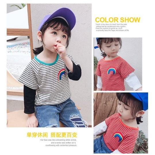 子供服 キッズ服 ボーダー重ね着風ロンt レインボー柄 可愛いボーダーtシャツ ボーイッシュ カジュアル 男の子 女の子 90 100 110 1 130 1 0006 I Hat Star 通販 Yahoo ショッピング