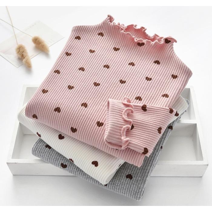 子供服 キッズ服 茶色 ハート柄 長袖 プルオーバー 3色 リブ生地 首元裾袖 パイピング ロンt 女の子 110 1 130 グレー 白 ピンク Ag 1 00 I Hat Star 通販 Yahoo ショッピング