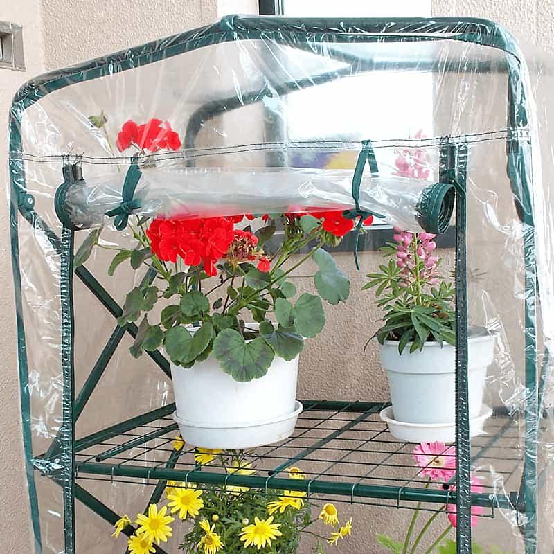 焼付塗装スチールパイプ ビニール温室 ネット棚3段 折りたたみ式 園芸