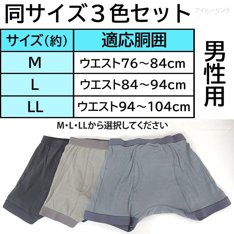 幅広パッド おしりまで安心ニットトランクス3色セット 尿漏れパンツ 失禁パンツ メンズ 男性用 吸水量45cc 3層構造｜i-healing｜06