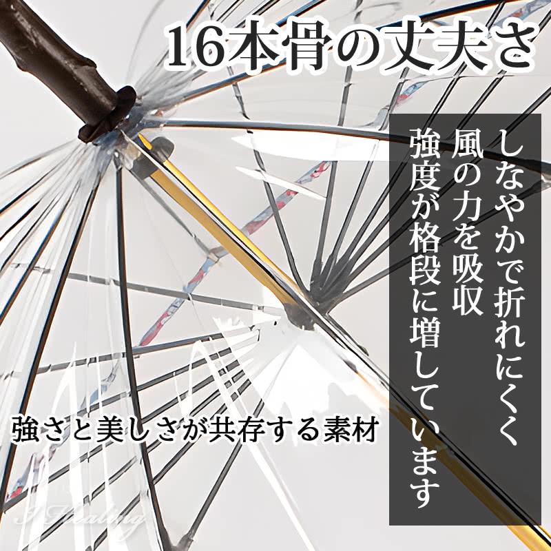 ホワイトローズ 日本製ビニール傘 雨傘 十六夜桜 花かしげ ブルー 風に