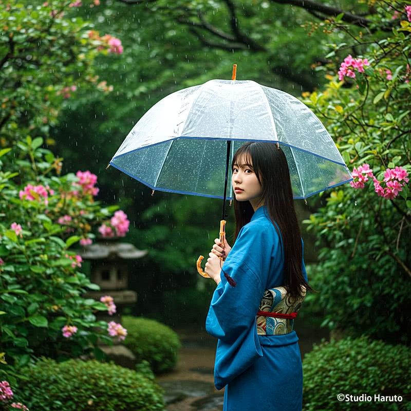 ホワイトローズ 傘 竹跳 凛 藍 ジャンプ式 高級ビニール傘 天然木 たけ
