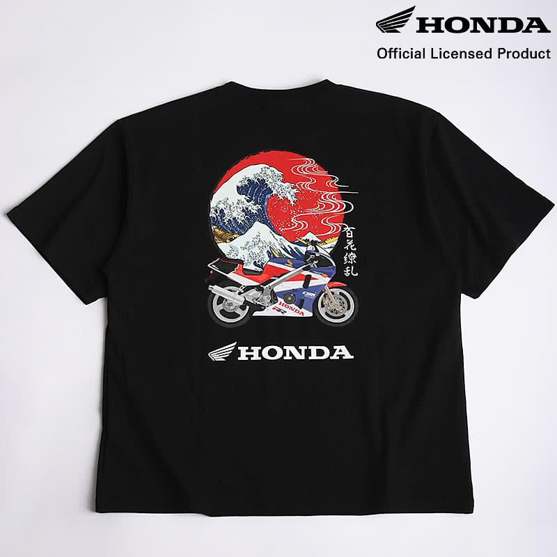 ホンダ（HONDA） HONDA×百花繚乱 半袖 バイク Tシャツ 波 CBR ブラック