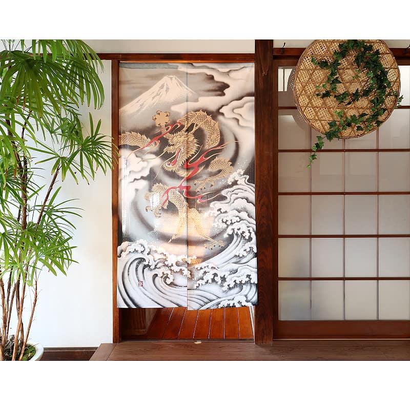 のれん工房 開運 龍のれん 五爪神龍 85×150cm ロング 和風インテリア