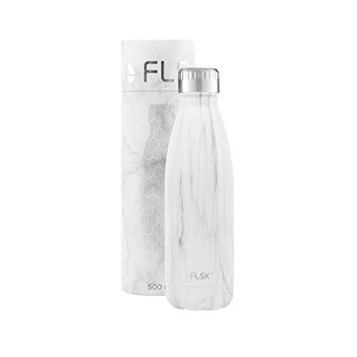FLSK フラスク 水筒 真空断熱 ステンレスボトル 魔法瓶 炭酸 OK (500ml, ホワイトマーブル)｜i-labo