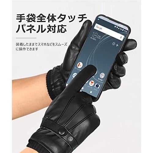 [Kemolpo] 手袋 メンズ 革手袋 スマホ対応 防寒 レザーグローブ 裏起毛 保温 防風 撥水加工 (ブラック-3本ライン飾り)｜i-labo｜04