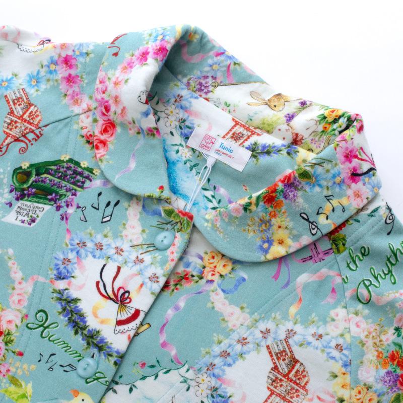 チュニック TUNIC 前開きパジャマ 衿つき 長袖 40接結・メロディ