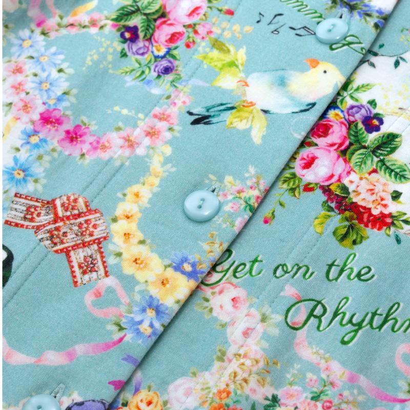 Tunic花柄パジャマ チュニック TUNIC 前開きパジャマ 衿つき 長袖 40接結・メロディ