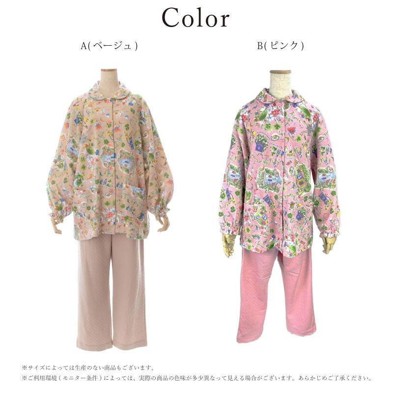 チュニック TUNIC 前開きパジャマ 49410P 衿付き キャットキルト