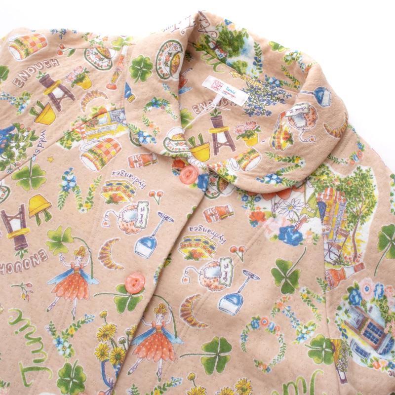 チュニック TUNIC 前開きパジャマ 49410P 衿付き キャットキルト
