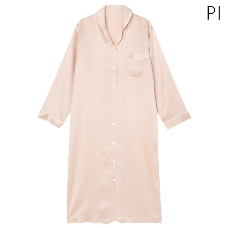 インナーショップ メイクリーン 送料無料 10 Off ワコール レディース 睡眠科学 絹 シルク100 パジャマ シルクサテン ワンピース 長袖 M Lサイズ Ynx584