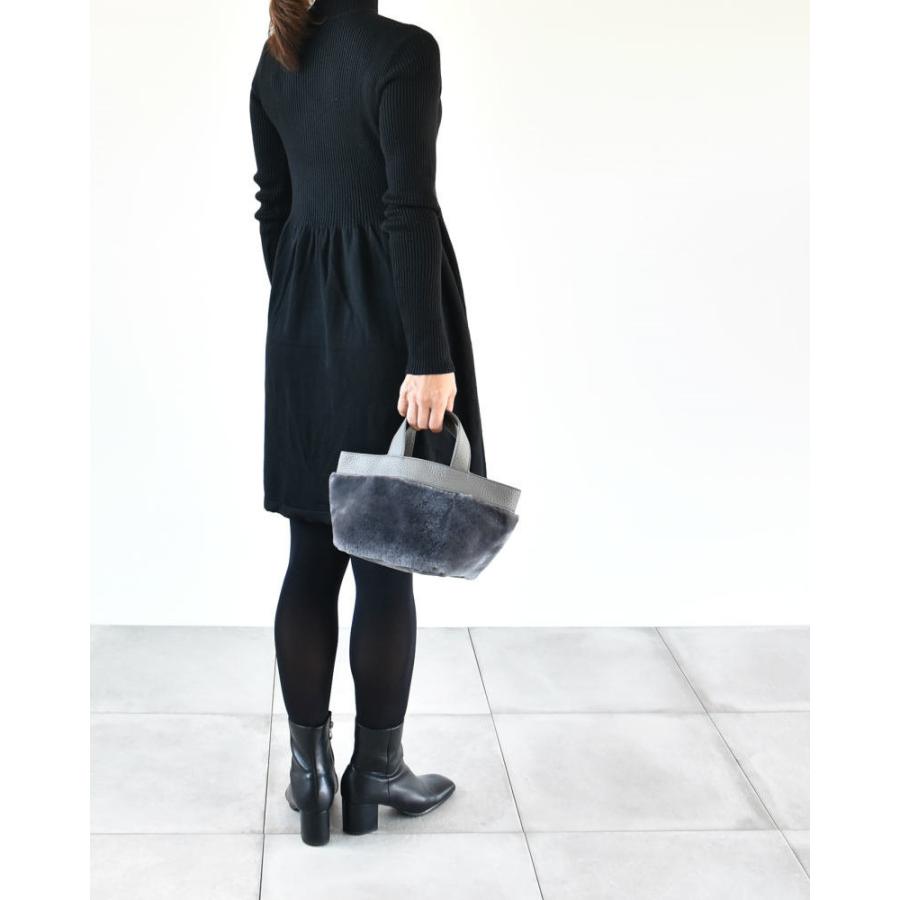 ふわふわ ミニ ムートン 大人 かわいい 本革 トートバッグ 舟形トート