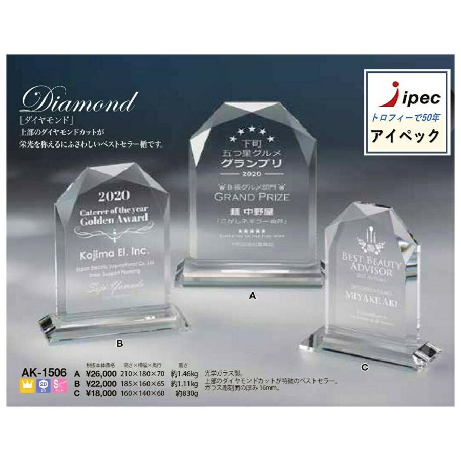 盾 表彰楯　AK-1506-C　 Cサイズ830g 盾 ガラス 企業表彰　
