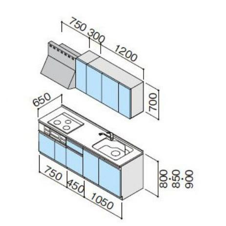 クリナップ　ラクエラ　I　型　開き扉プラン　(シンシアシリーズ)　間口225cm　システムキッチン　W2250