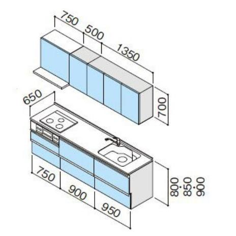 クリナップ　ラクエラ　I　型　システムキッチン　間口260cm　W2600　(シンシアシリーズ)　スライド収納プラン