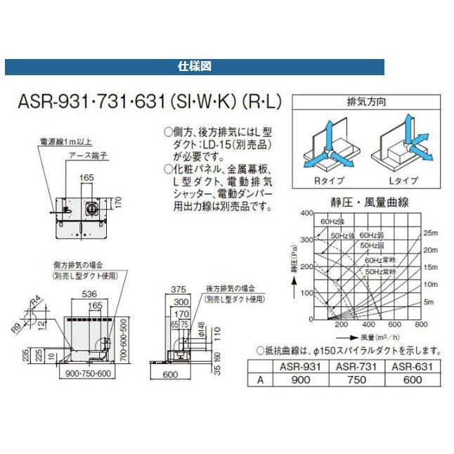 LIXIL ASRシリーズ シロッコファン 間口75cm ASR-733 サンウェーブ レンジフード W750｜i-port-shop｜02