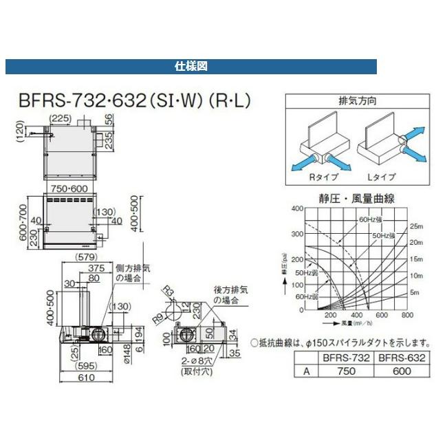 LIXIL BFRSシリーズ シロッコファン 間口60cm BFRS-633W ホワイト サンウェーブ レンジフード｜i-port-shop｜02