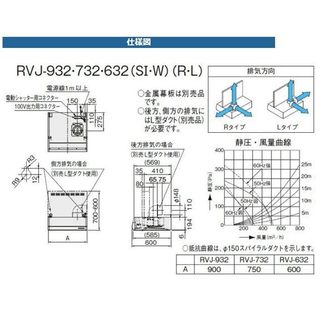 レンジフード 600 LIXIL RVJシリーズ シロッコファン 間口60cm レンジフード 600 LIXIL RVJシリーズ シロッコファン 間口60cm