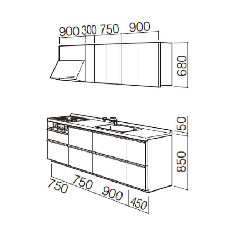 ミッテ システムキッチン 2850 TOTO I型 間口2850mm グループ1 ミッテ システムキッチン 2850 TOTO I型 間口2850mm グループ1