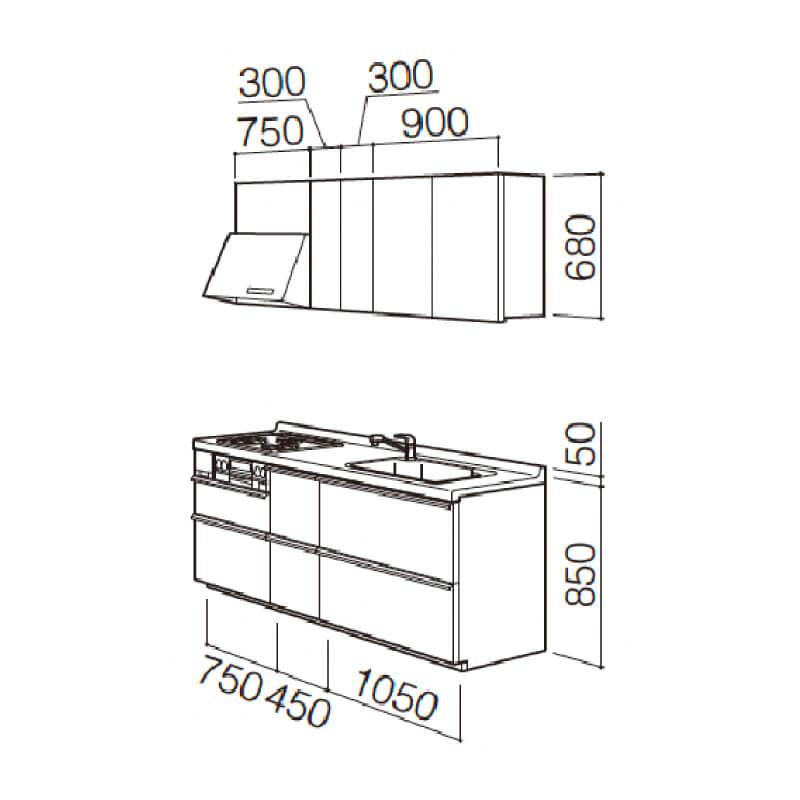 ミッテ システムキッチン 2250 TOTO I型スリム 間口2250mm ミッテ システムキッチン 2250 TOTO I型スリム 間口2250mm
