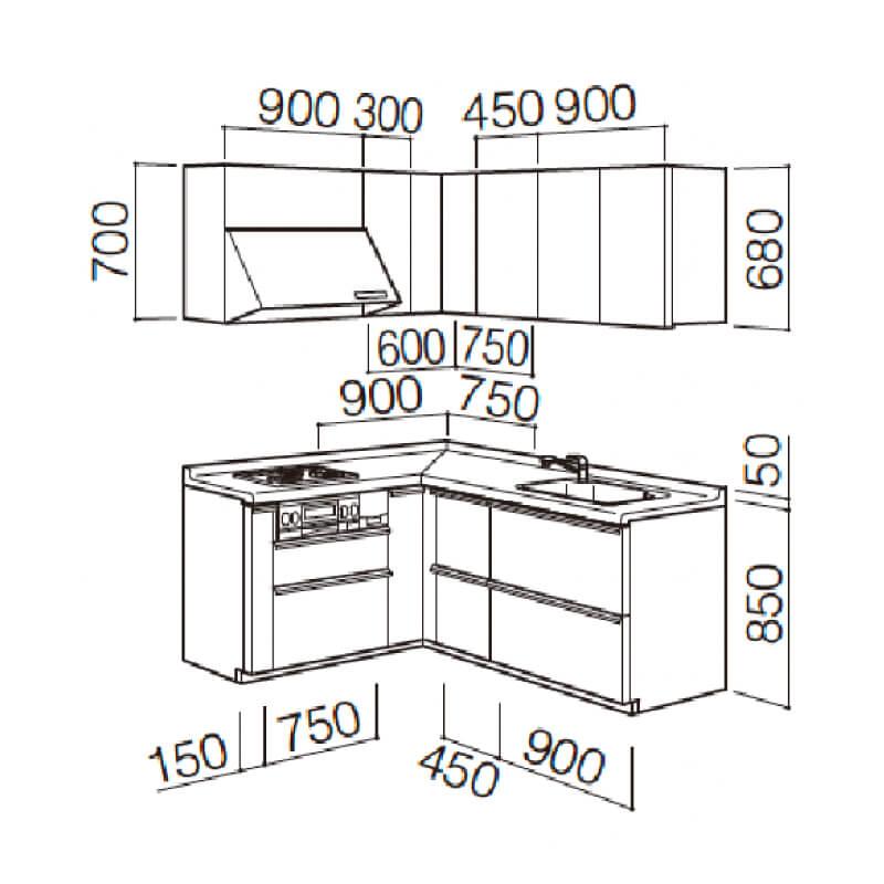 ミッテ システムキッチン 2100 TOTO L型 間口2100 x 1800mm ミッテ システムキッチン 2100 TOTO L型 間口2100 x 1800mm