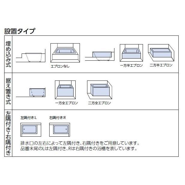 TOTO　ポリバス　1100サイズ　(据え置きタイプ)　P154　浴槽　L　二方全エプロン　R　バスタブ