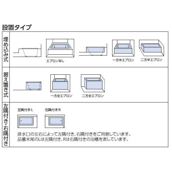 TOTO　ポリバス　1400サイズ　PYS1402　R　L　二方半エプロン　バスタブ　浴槽