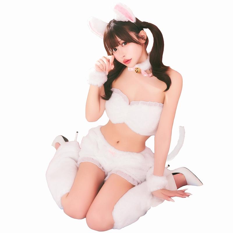 もこもこセクシーねこガール 白 /ネコ コスプレ ホワイト コスチューム