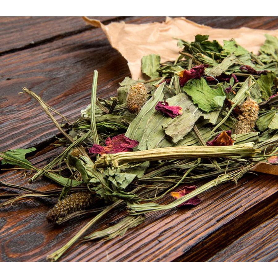 bunnyNATURE ボタニカル ミッドミックス ヘラオオバコ＆ローズ 120g うさぎ モルモット チンチラ デグー 草食動物 バニーネイチャー 獣医師推奨　 | カワイ(ペット用品) | 01