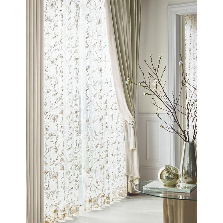 サンゲツ オーダーエンブロイダリーシアーカーテン SC8607 巾250×丈181〜200cm（2枚入） SS仕様（スタンダード）約2倍ヒダ（本縫い）裾：折返し