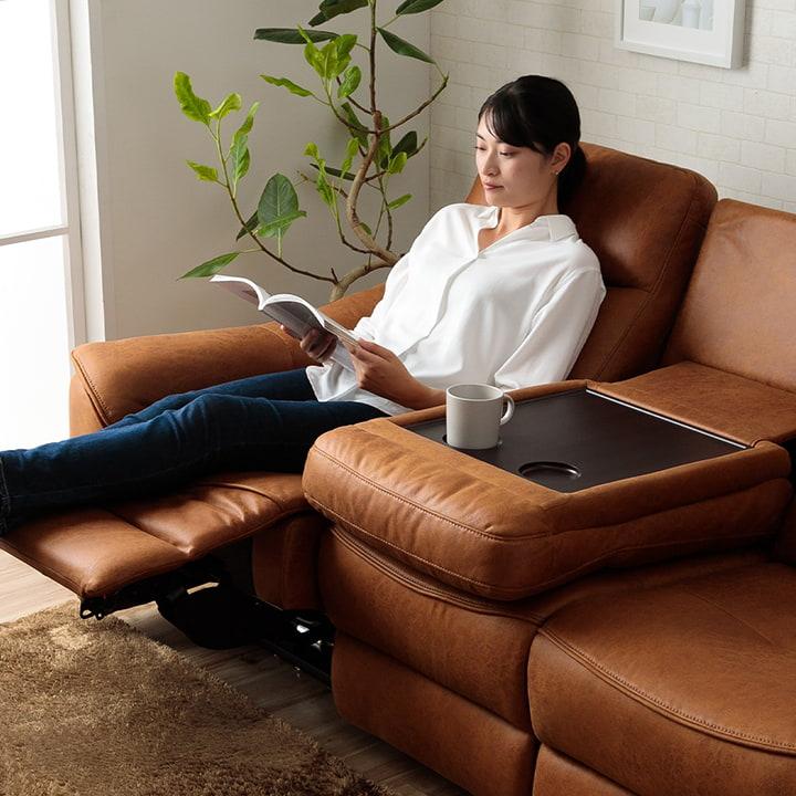電動ソファー 3人掛け 三人掛け レザリオ ソファ 電動 リクライニング OKIN ハイバック 幅188 ソファー sofa レザー調 ファブリック キャメル 肘あり おしゃれ_4